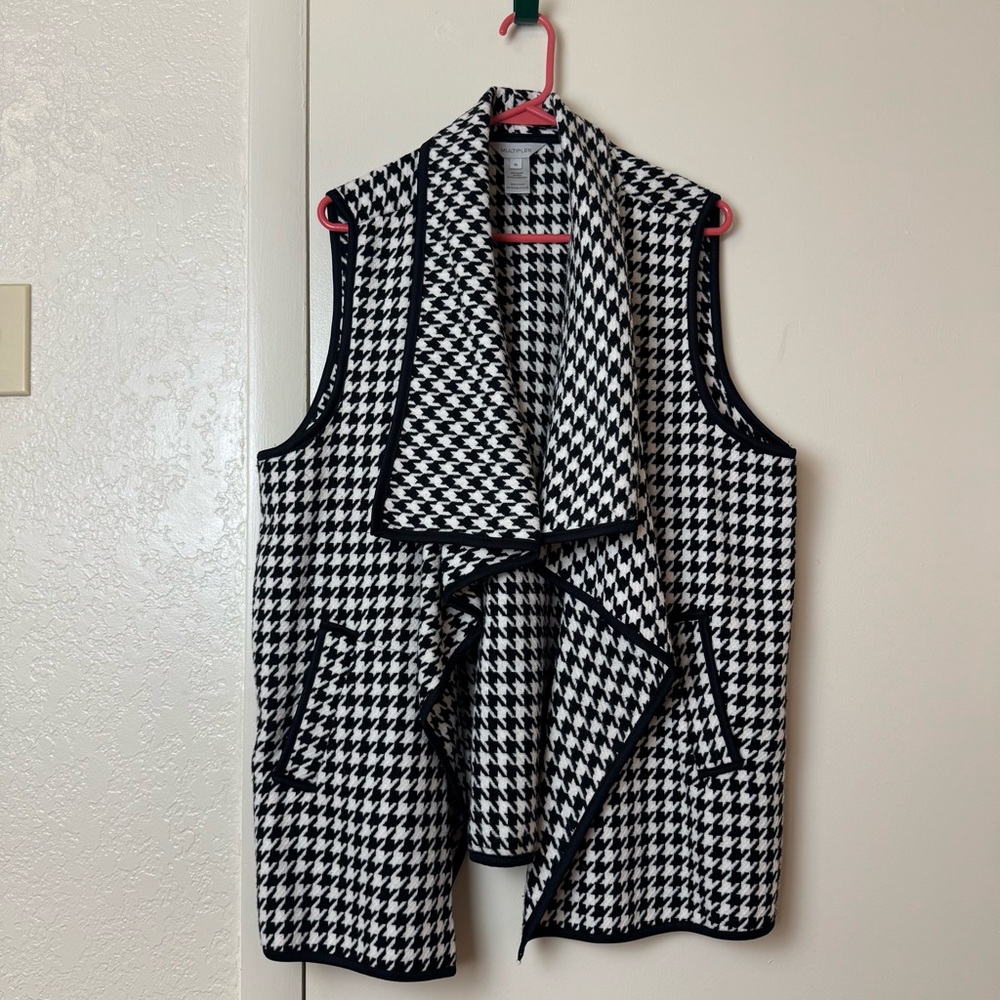 Multiples Black White Houndstooth Open Front Vest… - image 2